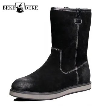 

Winter New Snow Boots Men Fashion Warm Slip-On Vintage Ankle Boots Casual Cotton Flat Shoes Black High-Top Sneakers Botas Hombre