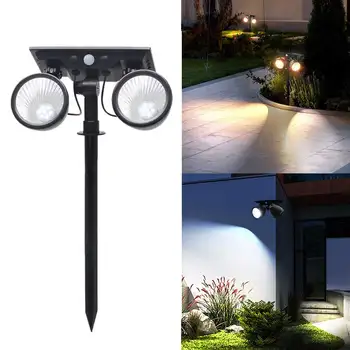 

4 Modes Garden Double Heads Yard Ground Insert Body Induction ABS Wall Mounted IP65 Waterproof Lawn Lamp Solar Powered Outdoor