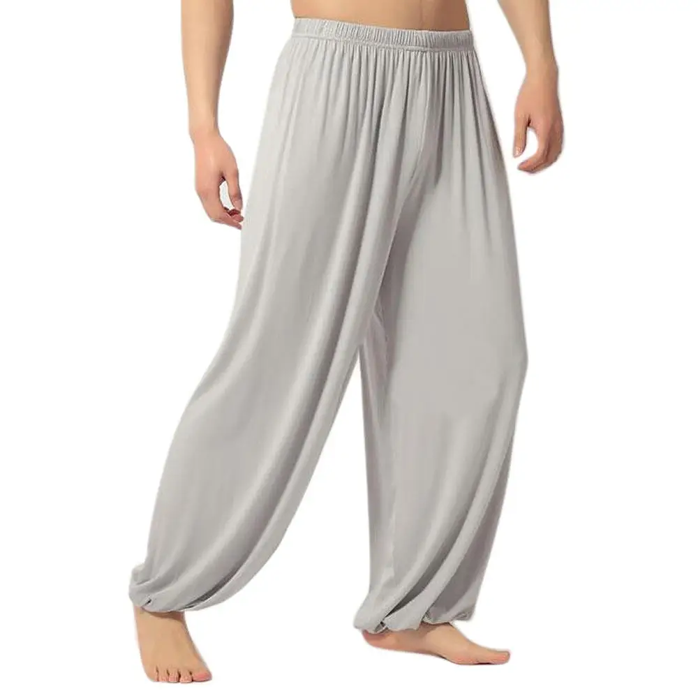 Light Grey Штаны Для Йоги свободные шаровары из модала Тай Чи для мужчин и женщин, 8 цветов, размер L-XXXL - Цвет: Light Grey