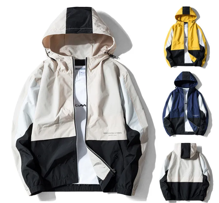 

New Spring Autumn Brand Bomber Hooded Jacket Men Casual Slim Patchwork Windbreaker fashion Male Outwear top Coat