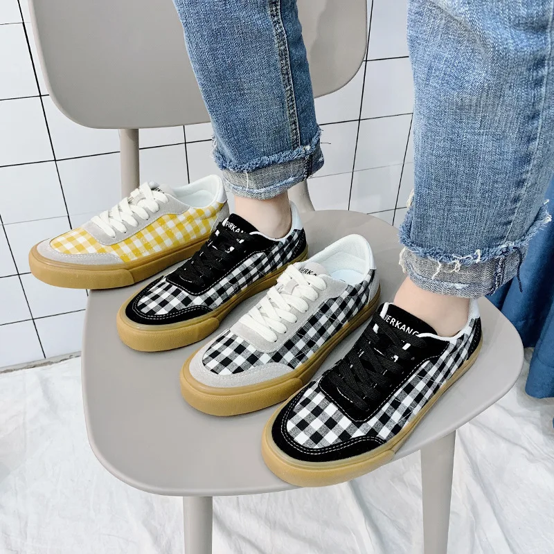 

CINESSD Canvas Shoes Woman Gingham Flat Platform Sneakers Women 2020 Spring New Shoes Women Casual Sneakers Fashion Ladies Shoe