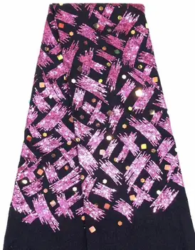 

embroiderd lace fabric David-10.5603 with sequins beautiful Nigerian sequins lace fabric for party dress