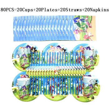 

80Pcs Sonic The Hedgehog Birthday Party Decorations Kids Disposable Party Supplies Plates Cups Straws Napkins Happy Birthday Set