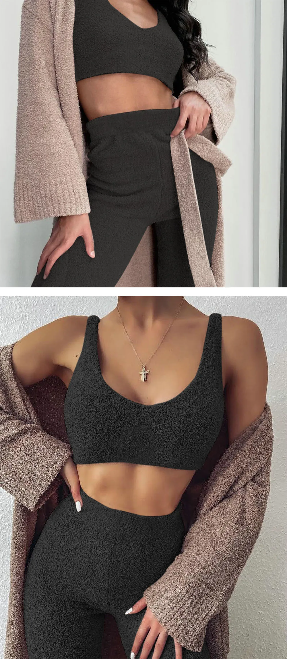 2PCS/Sets Sexy Fluffy Suits Velvet Plush Hooded Sleepwear Shorts+Crop Top Women Tracksuit Casual Sports Set Overalls Sweatshirts