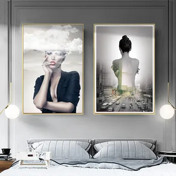 

Modern Sexy Girl Abstract Poster Nordic Style Wall Art Black And White Canvas Painting Print Family Living Room Bedroom Decor