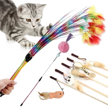 

Cat Toy Funny Wand Cat Teaser Stick With Bell Throwing Toy Funny Interactive Plush Toy Stick Feather Wand Supplies