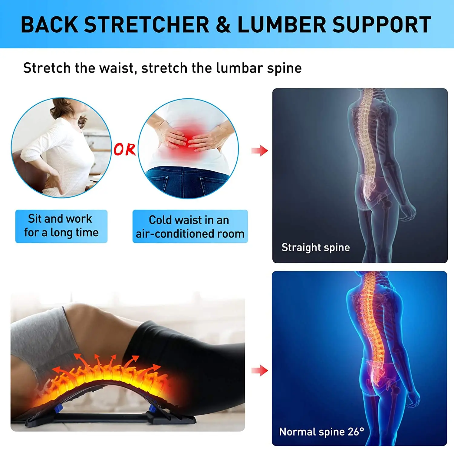 Back Stretching Device Back Stretcher Support Spinal Chiropractic Lumbar  Relief Muscle Pain Relief for Fitness Massage Equipment - AliExpress