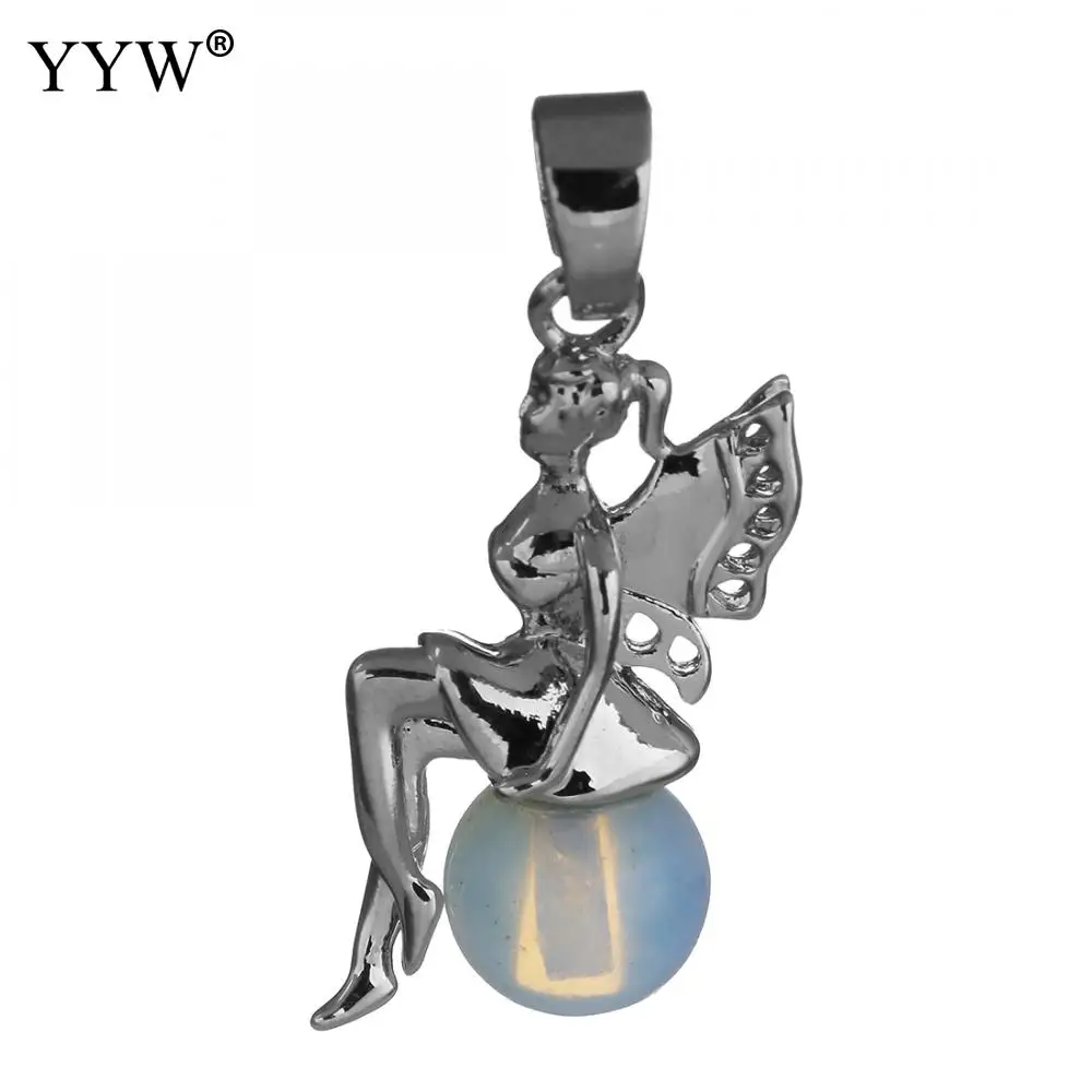 sea opal Уникальная Фея Ангел драгоценные камни подвески шар Форма Серебряный цвет рейки для ожерелья Шарм Классические Подвески Аксессуары - Окраска металла: sea opal