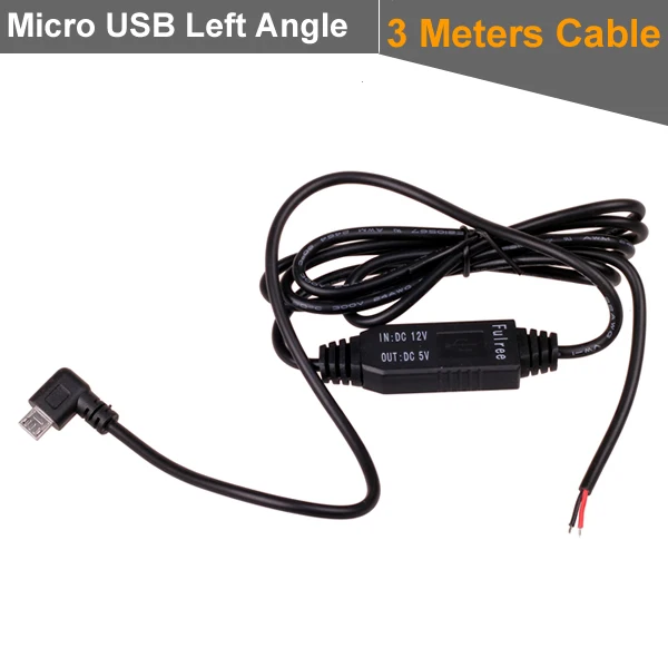 Micro USB Left 3M DC 12V до 5V Инвертор конвертер микро мини USB жесткий проводной автомобильное зарядное устройство для gps планшет телефон КПК DVR рекордер камера(1 м - Название цвета: Micro USB Left 3M