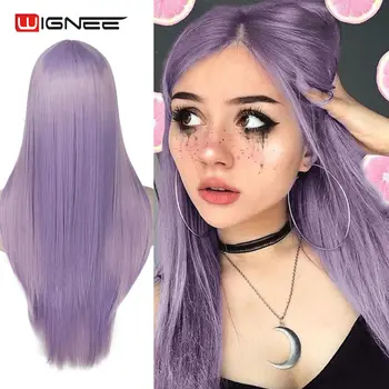 

Wignee Long Straight Light Purple Synthetic Fiber Heat Resistant Wigs For Women Natural Middle Part Cosplay Natural Hair Wigs