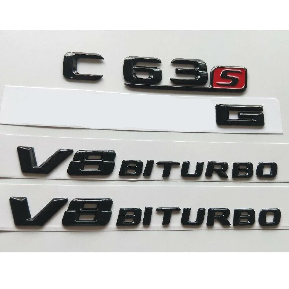 Блестящие черные 3D буквы C63s V8 BITURBO эмблемы для Mercedes Benz W204 W205