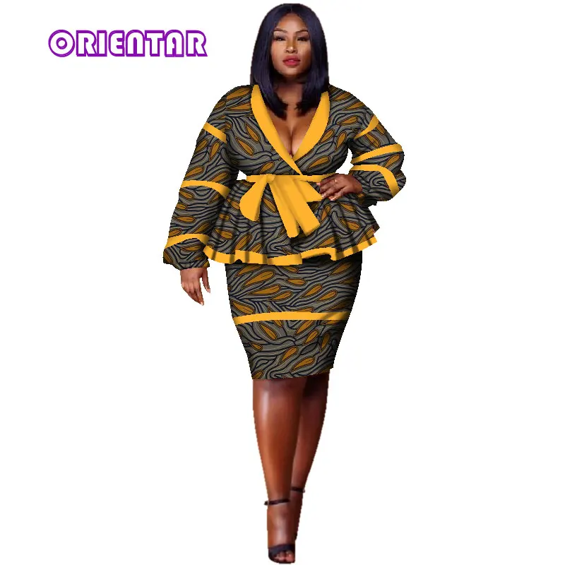 african outfits African Clothes for Women African Skirt and Tops Set Women Elegant Skirt Set Femme Bazin Riche Cotton Plus Size 2 Pcs WY2858 african wear for ladies