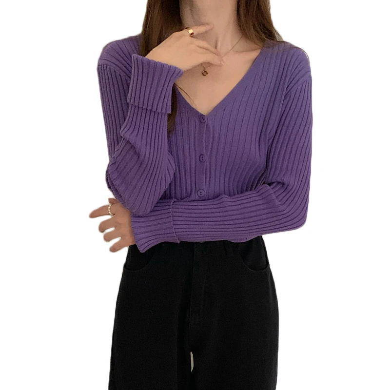 

2020 Autumn Winter Women V Neck Cardigan Sweater Ladies Office Style Knit Slim Solid Simple Design Tops Female Versatile Outwear