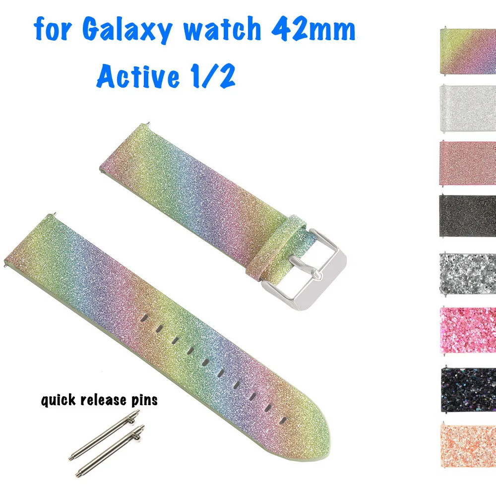 

20mm Glitter Leather Watchband for Samsung Galaxy Active2 40mm 44mm Galaxy Watch 42mm Active 2 Bracelet Band Strap for Gear S2