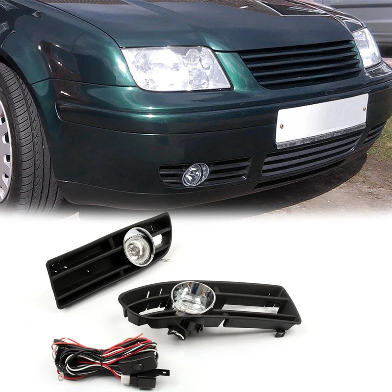 Front Bumper Grill Fog Light for Jetta Bora MK4 1998 2004 with LED Fog