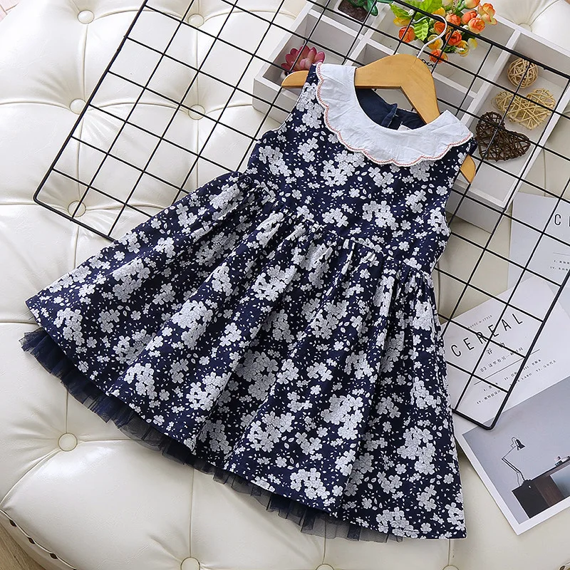 Детское платье с маленьким кукольным воротником и цветочным рисунком; коллекция года; летнее платье для девочек