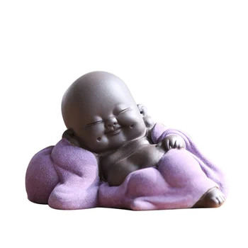

Tea Pet Purple Clay Smile Monk Statue Feng Shui Decor Potted Plant Ornament Crafts Teaware Accessories Boutique Yixing Souvenir