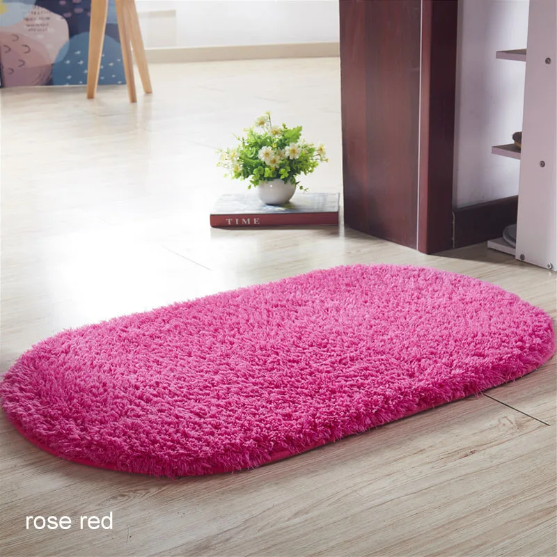 40x60 см овальной формы Противоскользящий коврик для ванной комнаты напольные коврики для дома комнаты коврик под дверь спальни пушистые мохнатые ворсистые коврики - Цвет: rose red