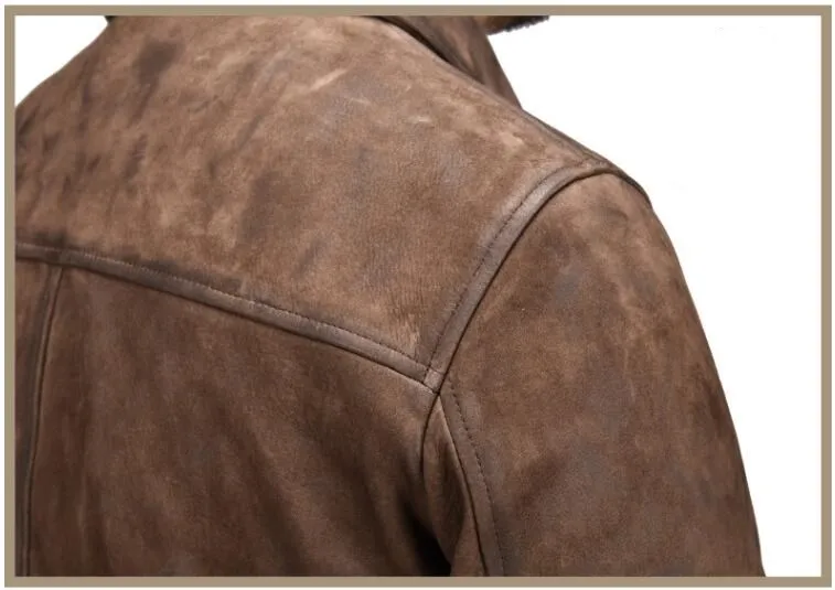 Винтажная коричневая мужская кожаная куртка пилота размера плюс XXXL из натуральной толстой кожи для русской зимы приталенное кожаное пальто авиатора