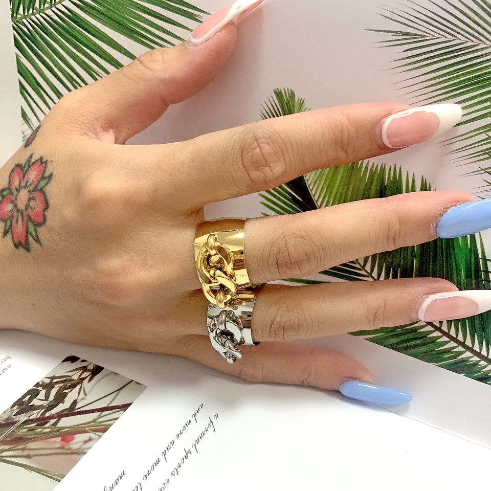 Fashion 18 k Creative Brand Multilayer Stainless Steel Rings for Women Charm Metal Golden Finger Charm Ring Jewelry Party Gift