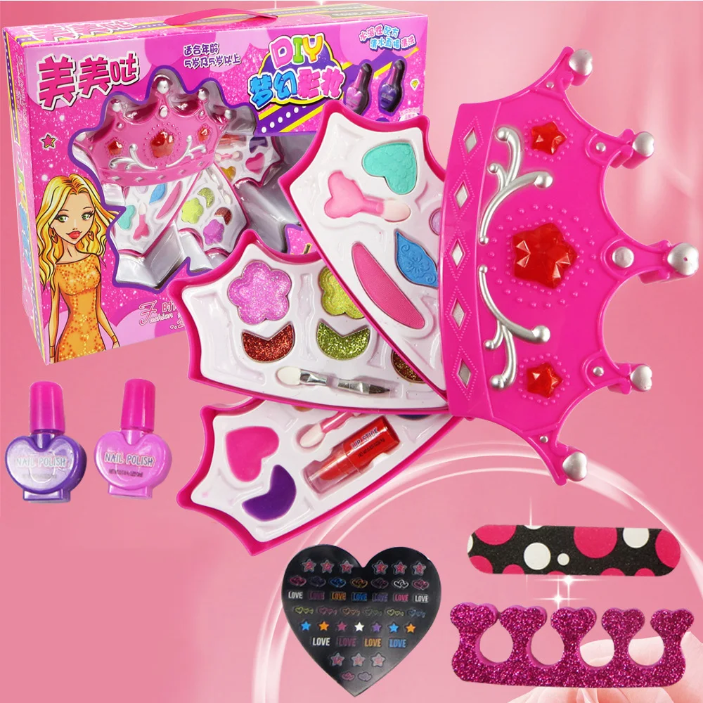 

Kids Makeup Set Toy Crown Box Dressing Cosmetics Girls Toy Plastic Safety Beauty Pretend Play Children Girl Makeup Games Gifts
