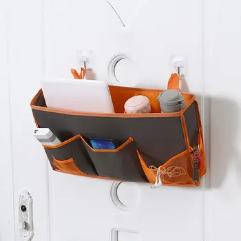 

Student Bedside Storage Bag Hanging Organizer For Bunk Pen Power Bank Travel Kit Case Pouch Electronics Accessory-Grey Orange L