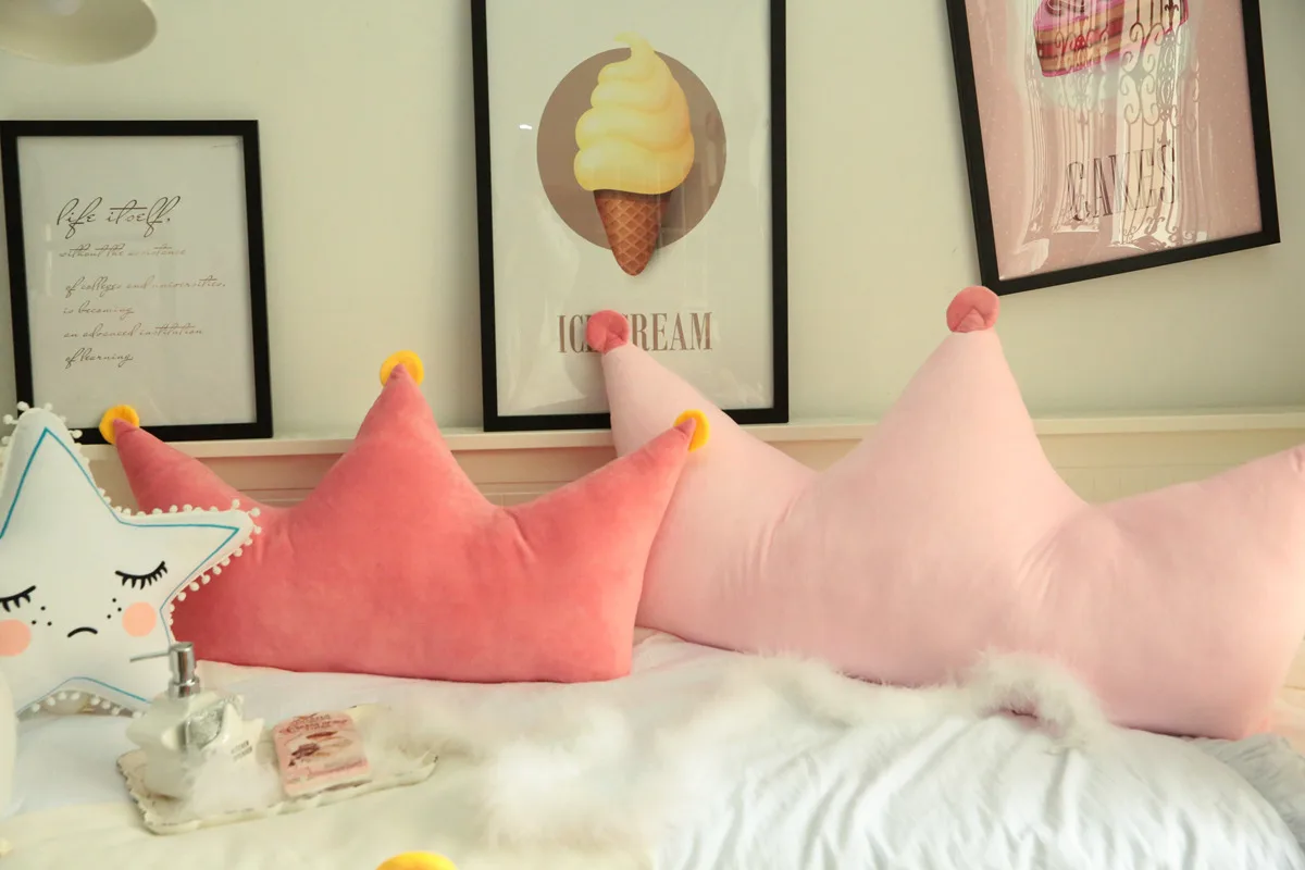 

Soft Pink Korean Style Crown Princess Style Bedside Cushion Large Backrest Washable CHILDREN'S Room Decoration Pillow Custom