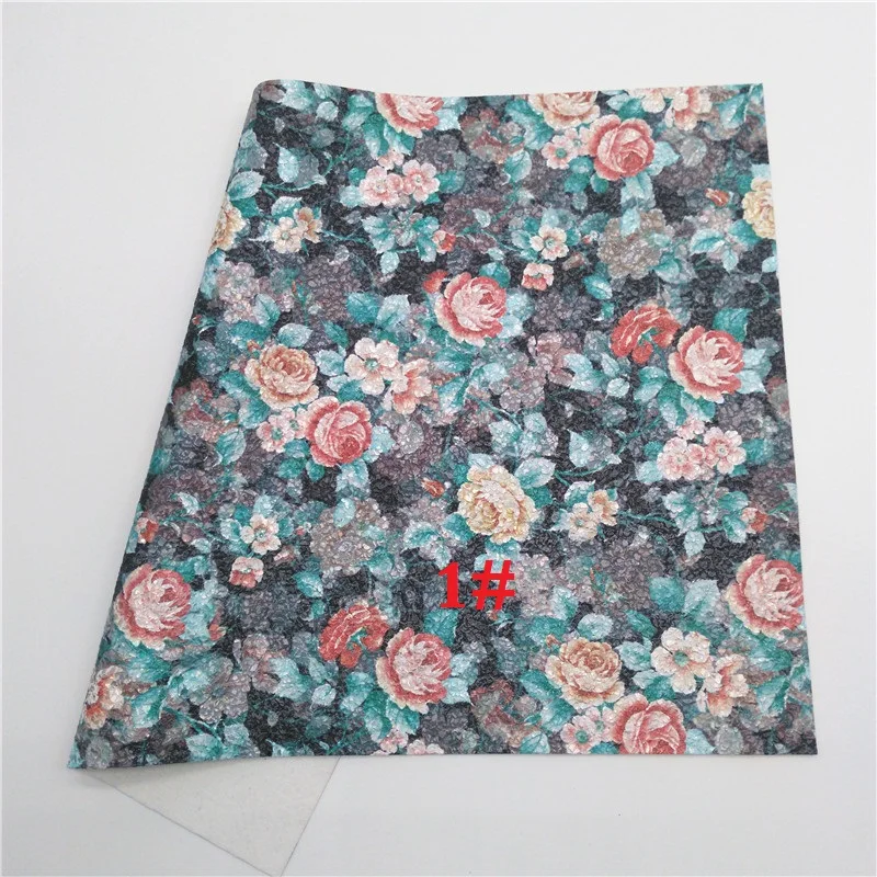 Glitterwishcome 21X29 см A4 Размер переливающиеся цветы напечатаны искусственная кожа ткань листы, синтетическая кожа листы для бантов, GM452A - Цвет: 1