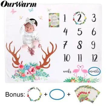 

OurWarm Baby Photo Booth Props 40x47inch Soft Flannel Photography Blanket Background Newborn Baby Milestone Calendar Blanket