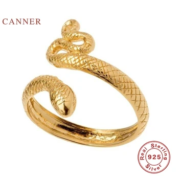 

CANNER Retro Opening Snake Ring 100% 925 Sterling Silver Anillos Gold Rings For Women Luxury Fine Jewelry Wedding Rings Bague