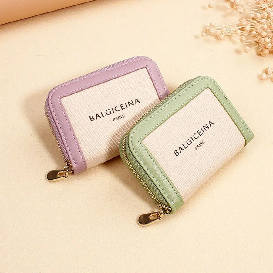 

Simple Panelled Women Wallet Personalized Canvas Fabric Multi-card Short Organ Card Wallets Trend Design Ladies Coin Purse 2019