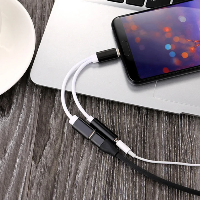 2 в 1 USB-C до 3,5 мм аудио адаптер Тип C Зарядный Кабель-адаптер конвертер для сотового телефона AS99
