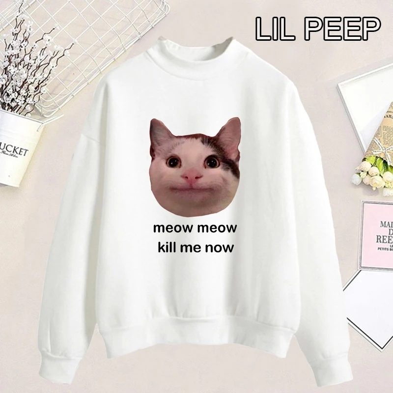 Women Hoodies Polite Cat Meow Meow Kill Me Now Kawaii Kpop Clothes Casual Polyester Womens Hoodies Pullover Gothic Pink Hoodie