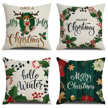 

1Pcs Christmas Green Red Pattern Cotton Linen Throw Pillow Decorative Pillowcase Christmas Decoration for Home CH06