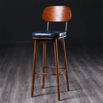 

Nordic Bar Stool Solid Wood High Stools Stylish Light Luxury Soft Dining Chair Home Simple Modern Bar Chair Bar Stools