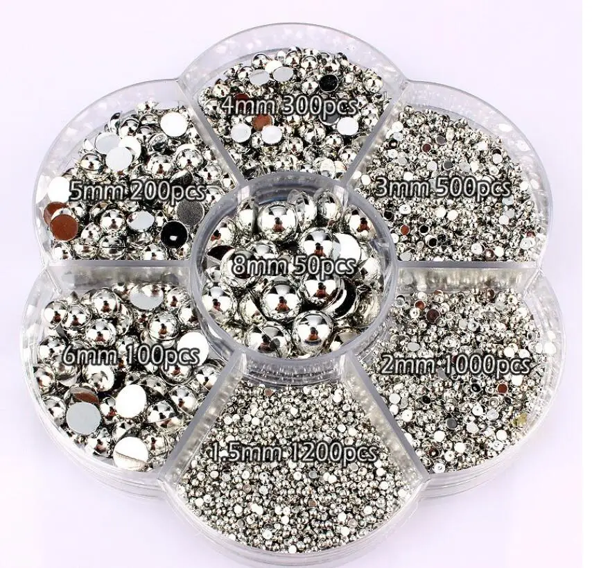 Billige 7 größe 1,5 8mm 3350 teile schachtel ABS Kunststoff Halb Runde Gold Flatback DIY Handwerk Perlen Perlen Steinen und kristalle Schmuck Zubehör