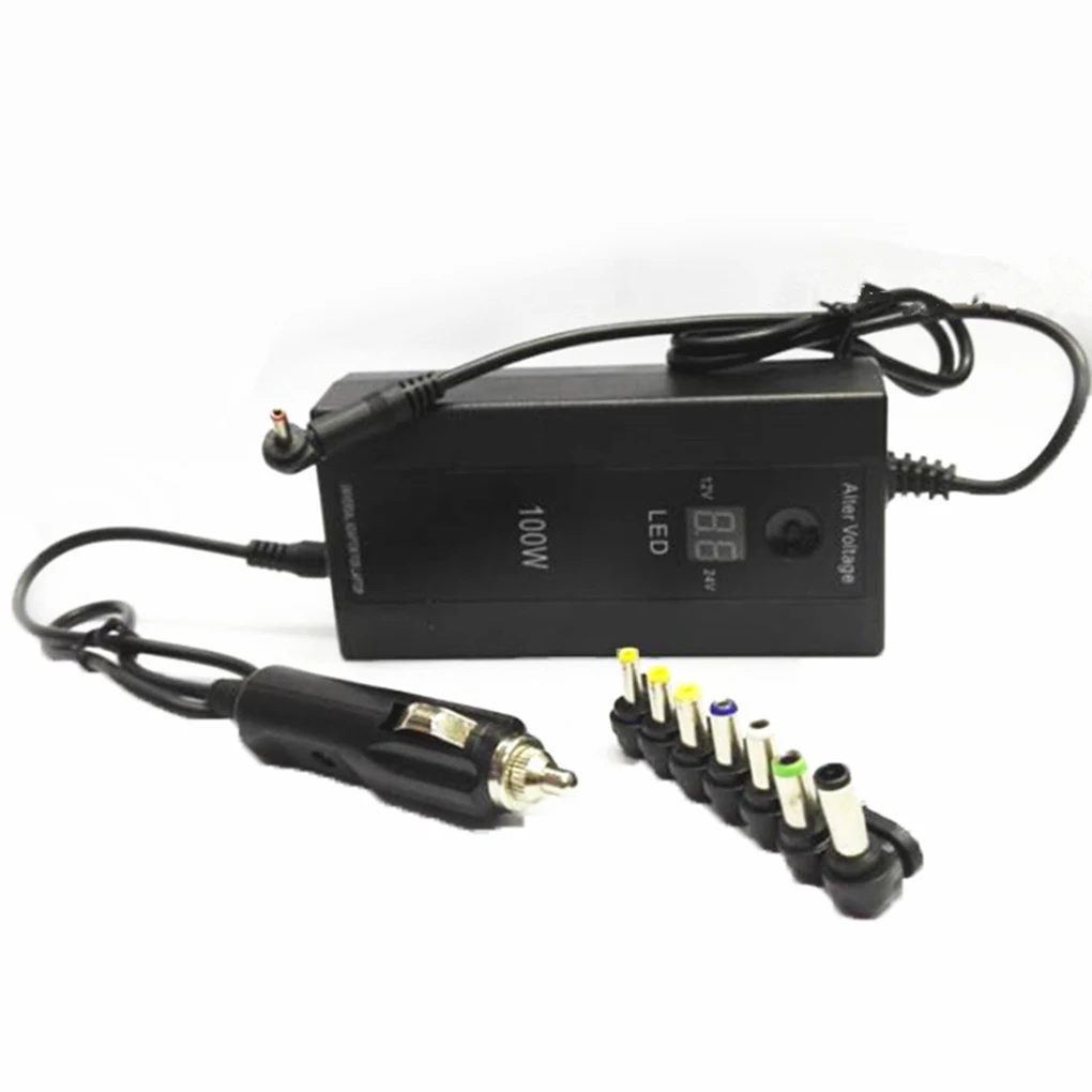 100 Вт с usb-портом, светодиодная подсветка, автомобильное зарядное устройство для ноутбука, Регулируемый 12-24 В, адаптер питания, набор 8 съемные заглушки