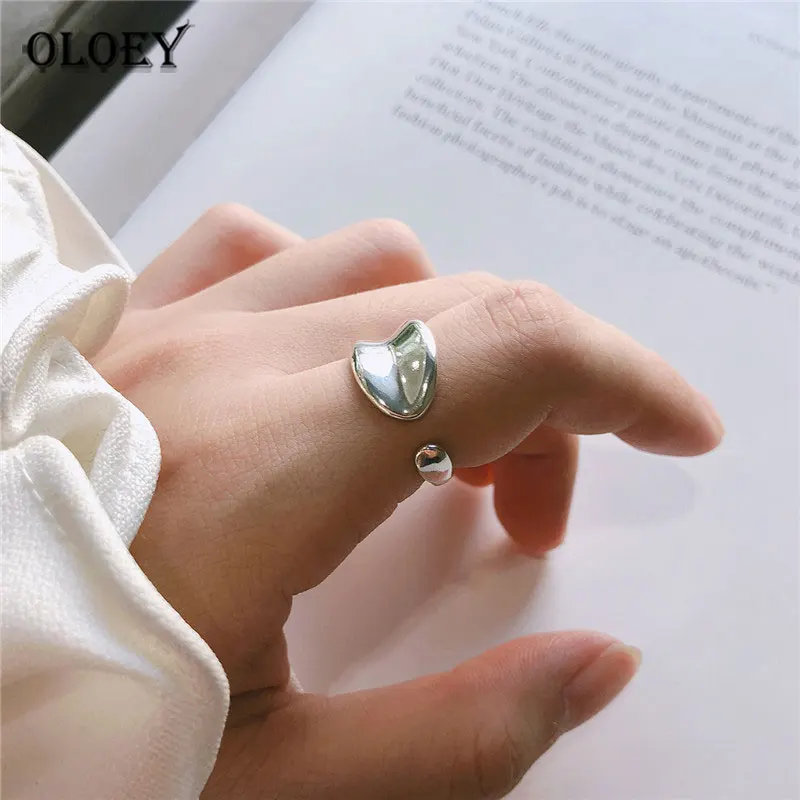 OLOEY,, настоящее 925 пробы, серебряные, открытые кольца для женщин, Япония, Корея, INS, неправильное геометрическое кольцо на палец, ювелирные изделия YMR925