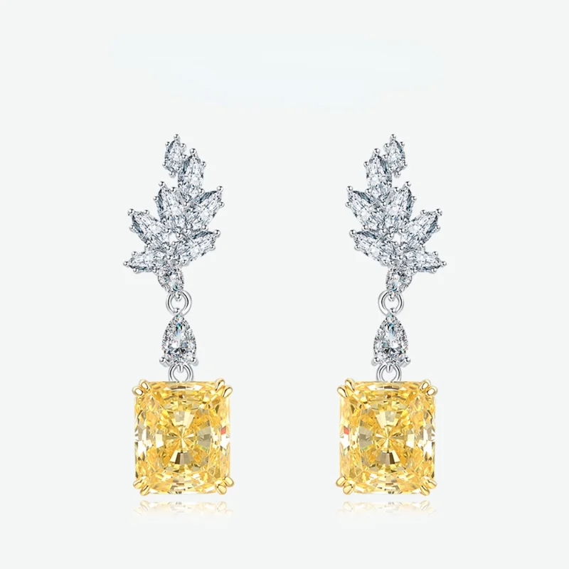 

925 Sterling Silver Created Moissanite 11*13mm Citrine Drop Dangle Wedding Engagement Earrings Fine Jewelry For Women 2021