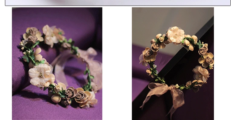 New Style Korean Style Coffee Ribbon Flower Heart Cloth Flower Garland Bride Bridesmaid Hair Band Flower Hat Decoration