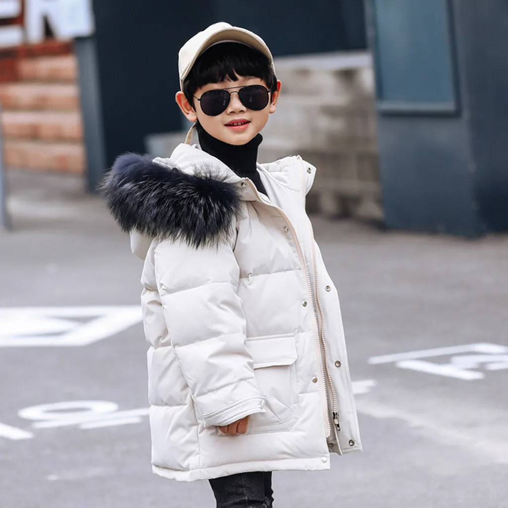 Fashion Boys Duck Down Parkas Winter Jackets Children's Fur Hooded Thick Warm Coats Kids Boys Outerwear Long Boy Clothes