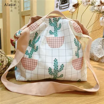 

Alasir Korean Style Printed Canvas Bag Flower Cartoon Crossbody Bag Girl Student Canvas Handbag Female Artsy Designer Tote Bags