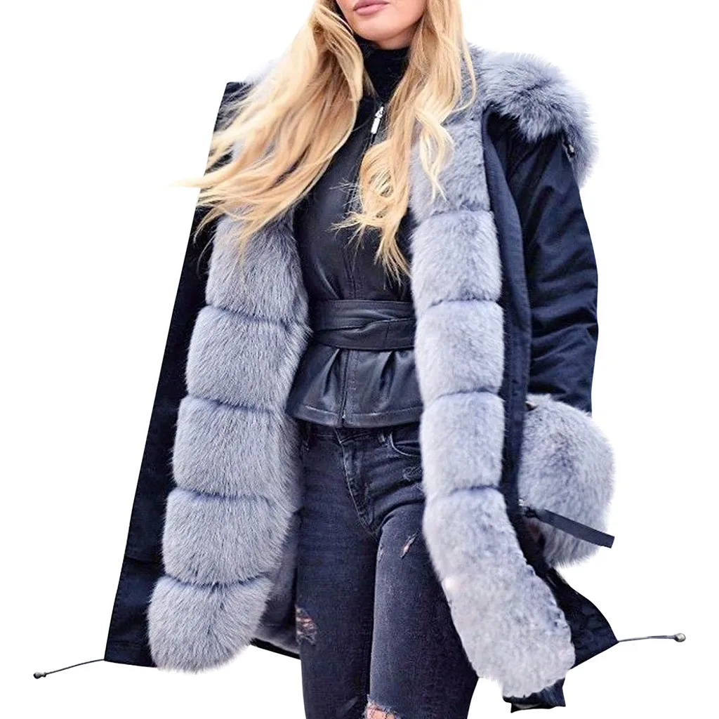 Большие размеры, M-4xl, зимняя джинсовая куртка, Женская Толстая флисовая куртка с капюшоном, длинные зимние пальто, парка, женские пальто и куртки, одежда - Color: Gray1