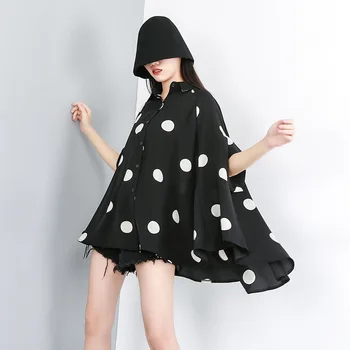 

LANMREM can ship high Street Tide 2020 Summer fashion new dot printting Short Sleeve Shirt Personality large size Bat Tops YJ091