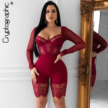 Cryptographic Hot Sexy Sheer Lace Playsuits Women Romper Short Bodycon Jumpsuits Long Sleeve Zipper 2020 Spring Female Body Cryptographic Hot Sexy Sheer Lace Playsuits Women Romper Short Bodycon Jumpsuits Long Sleeve Zipper 2020 Spring Female Body