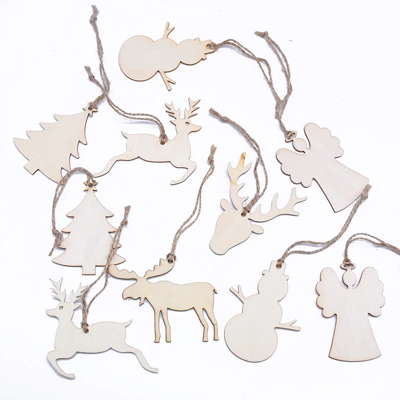 10pc Jumping Deer Xmas Tree Elk Snowman Angel Wooden Pendants Home Chriatmas New Year Hang pendant Decorations Gift Accessories
