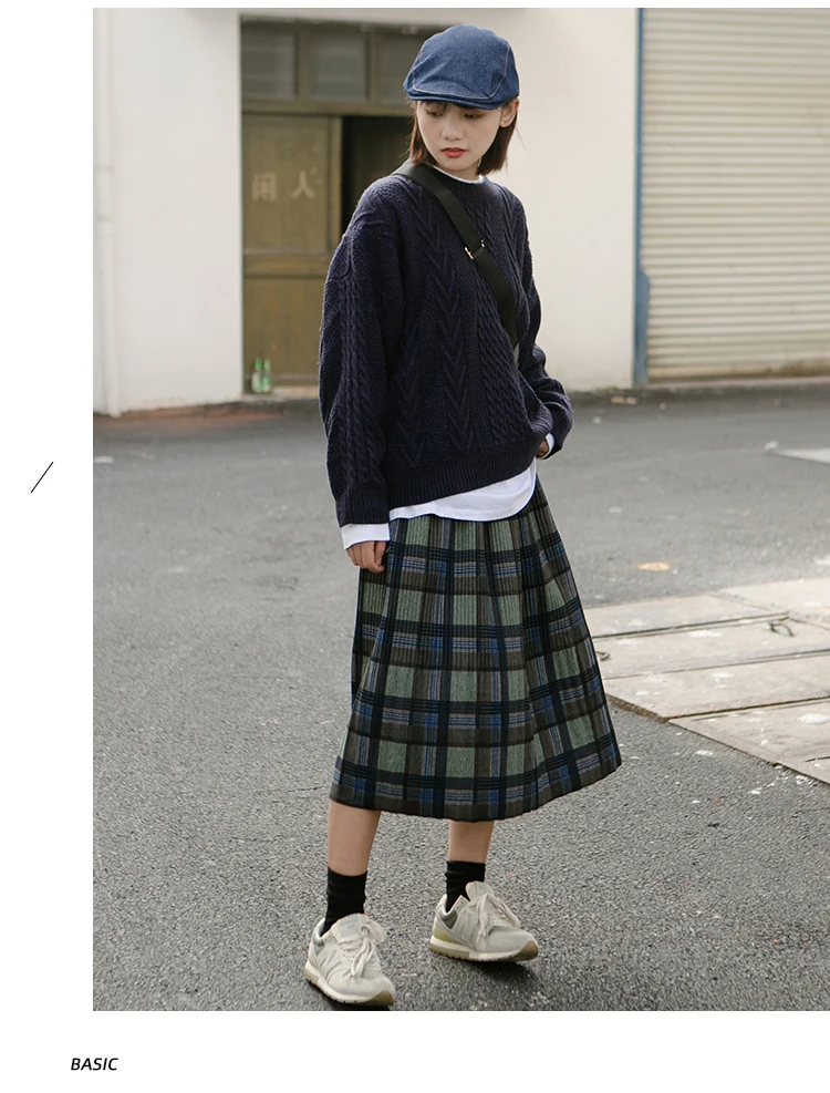 Vintage New Women Thick Warm Autumn Winter Harajuku Plaid Retro Skirt Female Cute Japanese Girls Kawaii Skirts Calf-length