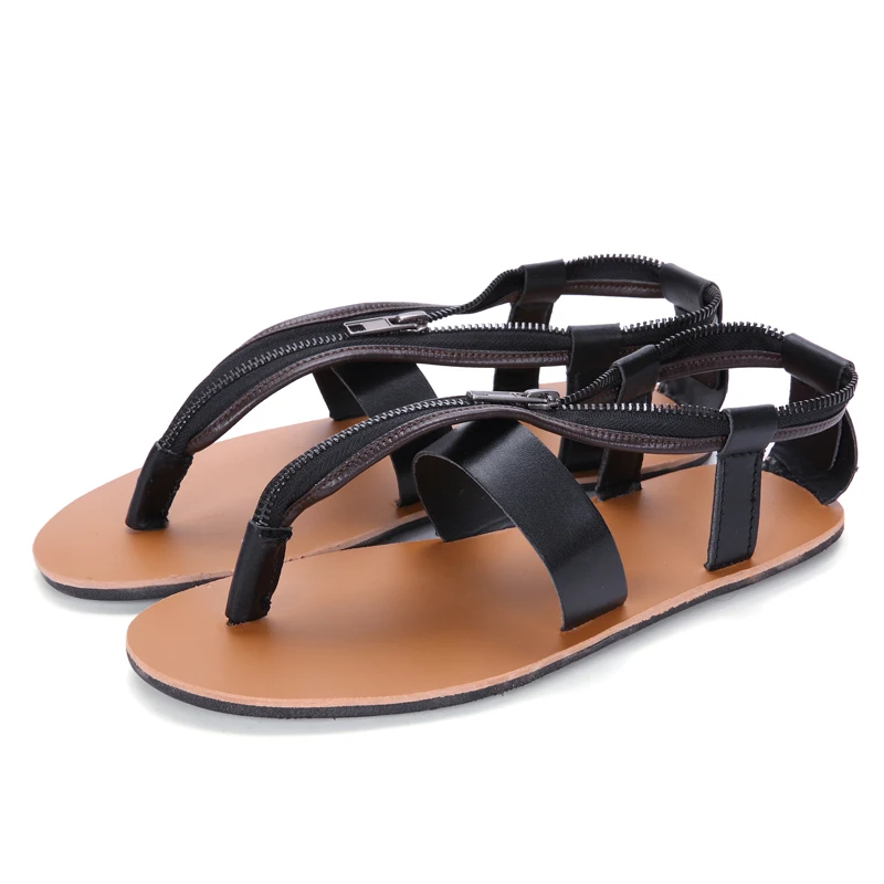 High Quality Men Sandals Leather England Style Male Beach Sandals Cow Leather Men Slippers Shoes - Цвет: Черный