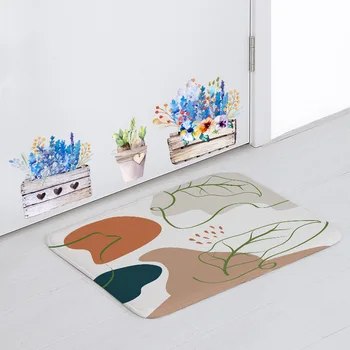 

Fresh Cartoon Geometric Floor Mat Green Leaf Flower Printing Door Mat 50*80Cm Home Decoration Kitchen Mat Non-Slip Bathroom Mat