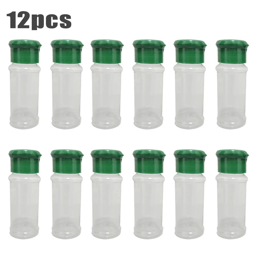 12Pcs 100Ml Plastics Spice Salt Pepper Shakers Seasoning Jar Can Pepper Bottle Barbecue Condiment Kitchen Gadget Tool